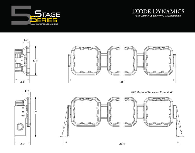 Diode Dynamics SS5 Sport Universal CrossLink 4-Pod Lightbar - Yellow Driving