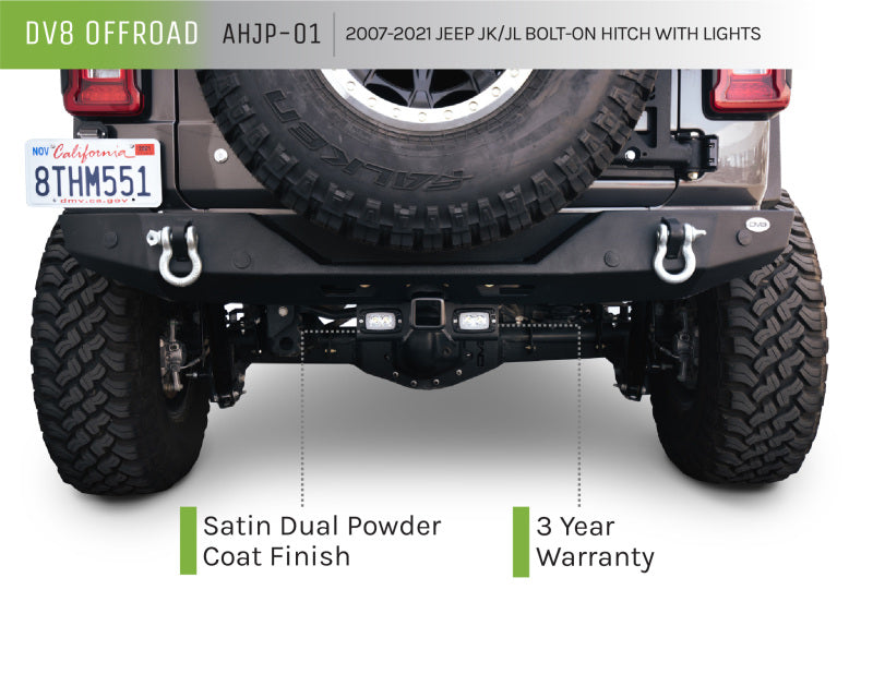 DV8 Offroad 07-21 Jeep Wrangler (JK/JL) Bolt-On Hitch w/ Lights