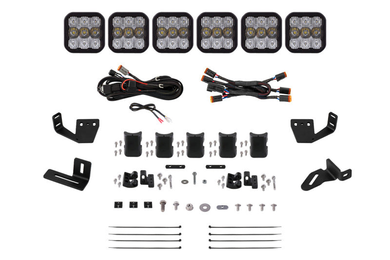 Diode Dynamics Prinsu/Sherpa Roof Racks- SS5 7-Pod CrossLink Mounting Kit - Sport Yellow Driving