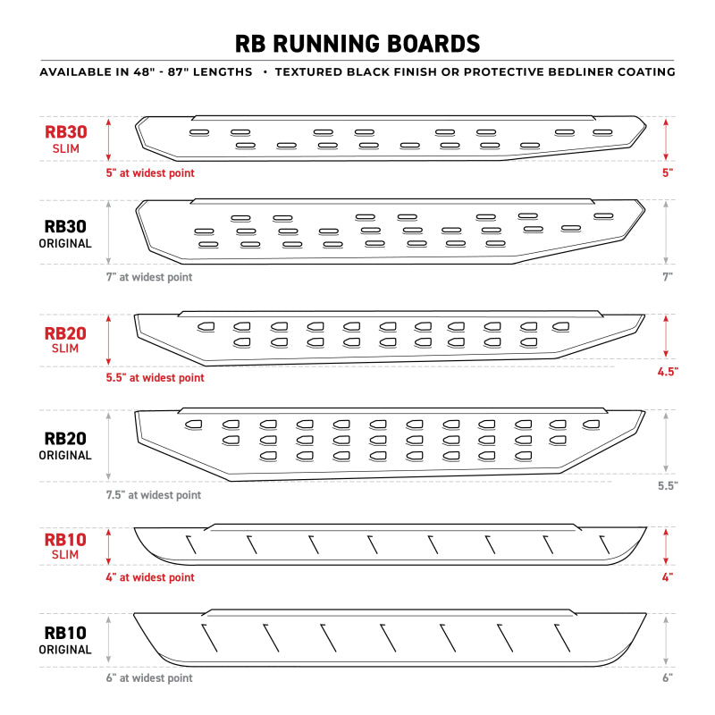 Go Rhino RB10 Slim Running Boards - Universal 87in. - Tex. Blk