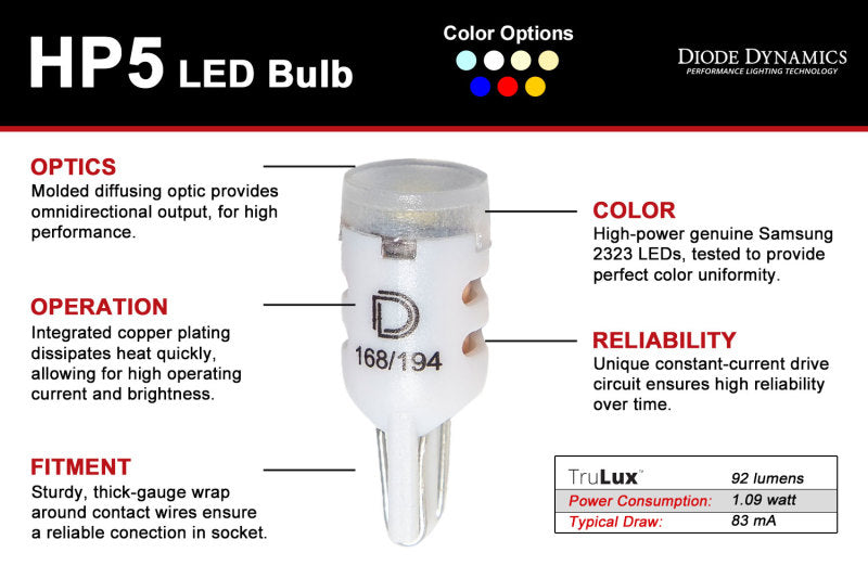 Diode Dynamics 194 LED Bulb HP5 LED - Cool - White (Single)