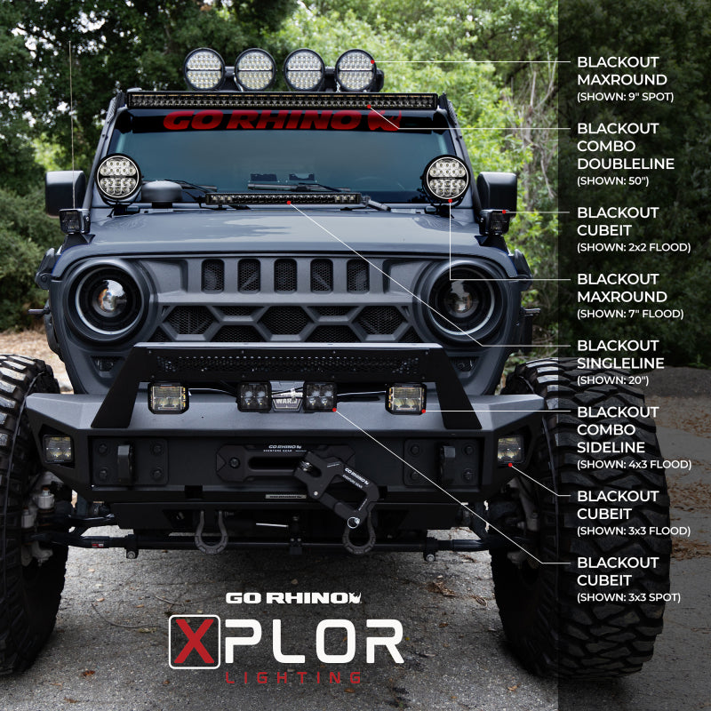 Go Rhino Xplor Blackout Combo Series Sgl Row LED Light Bar w/Amber (Side/Track Mount) 20.5in. - Blk