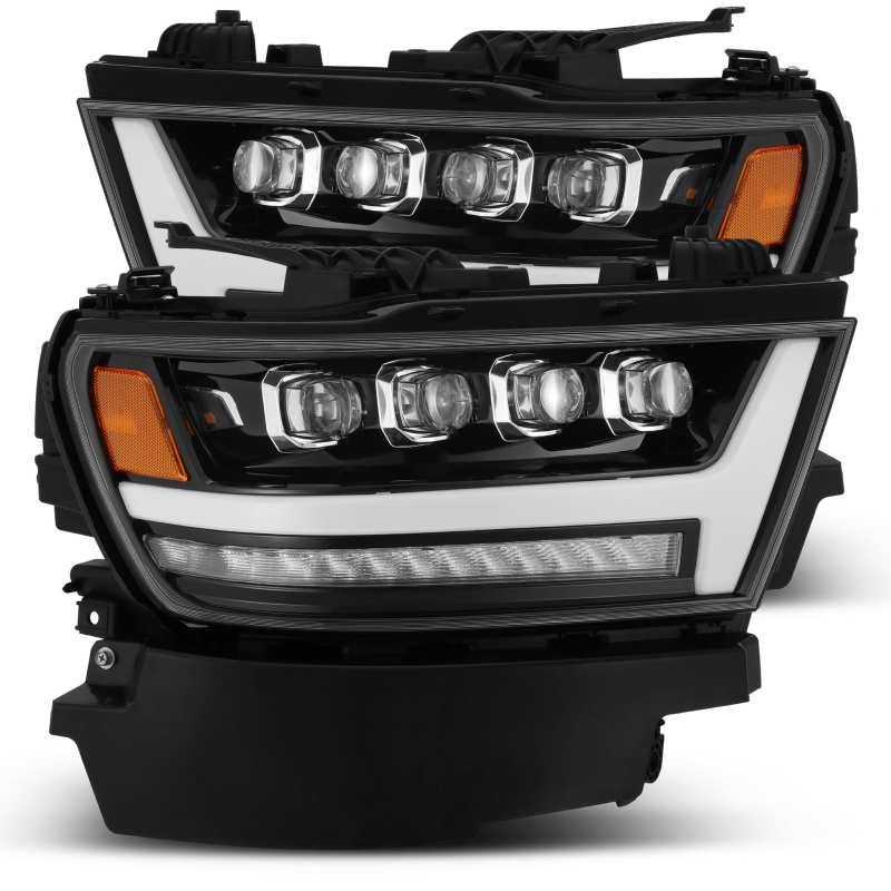 AlphaRex 19-20 Ram 1500HD NOVA LED Proj Headlights Plank Style Gloss Blk w/Activ Lght/Seq Signal/DRL