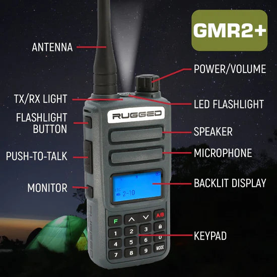 2 PACK - Rugged GMR2 PLUS GMRS and FRS Two Way Handheld Radios