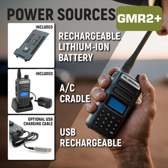 GREAT OUTDOORS PACK - GMR2 PLUS GMRS and FRS Two Way Handheld Radios with Lapel Mics and XL Batteries