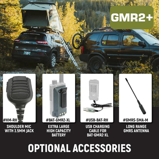 GREAT OUTDOORS PACK - GMR2 PLUS GMRS and FRS Two Way Handheld Radios with Lapel Mics and XL Batteries